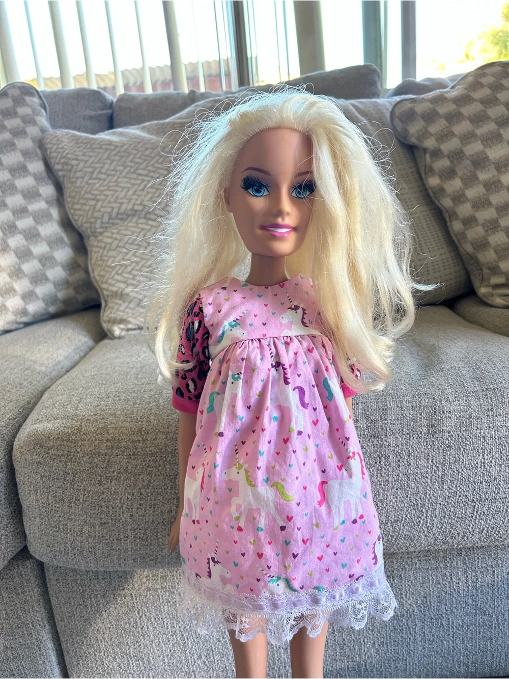 Barbie Blonde Doll in Pink Unicorn Dress with Hot Pink Shoes